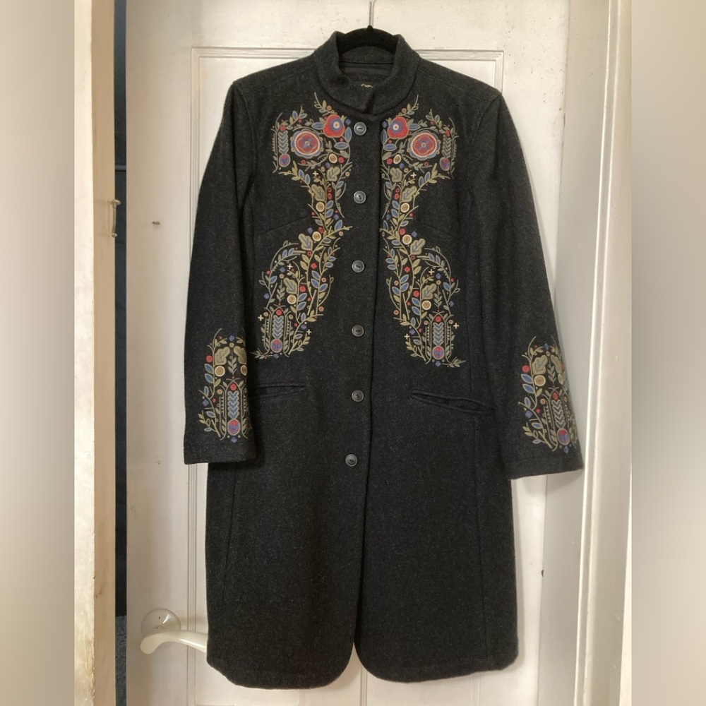Willow Embroidered Wool-Blend Coat